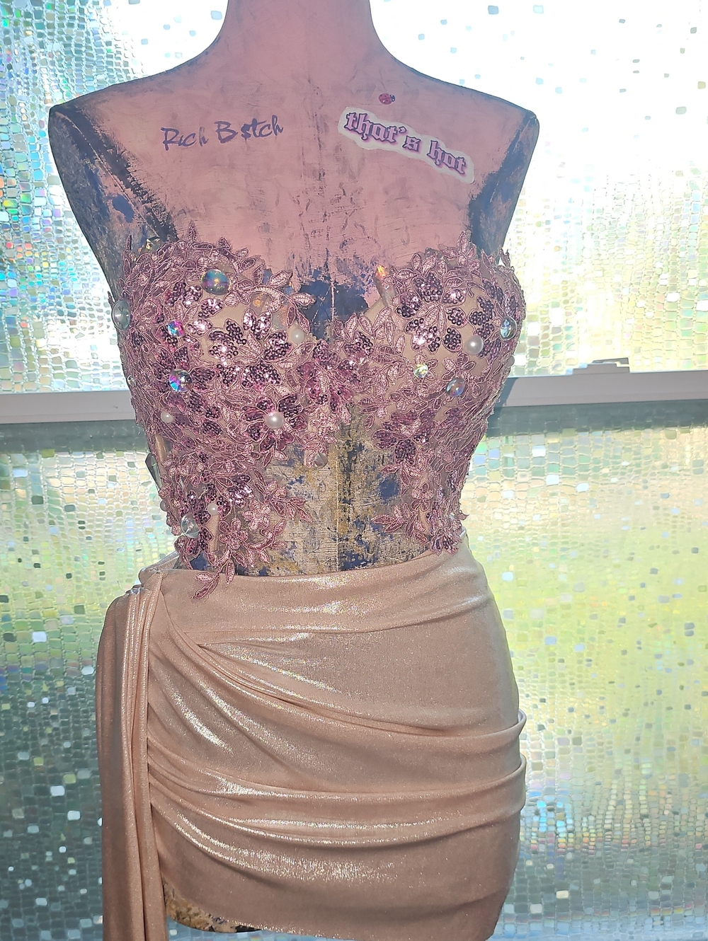 Embellished Pink Draped Mini Skirt
